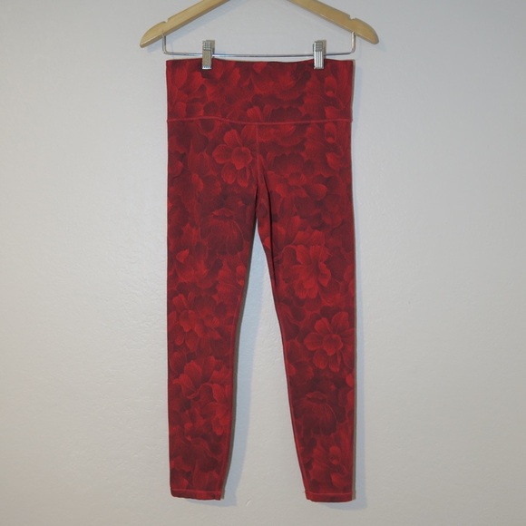 Athleta Elation Textured Tight Print Leggings Chakra Floral Red Yoga Size Medium - Picture 9 of 11